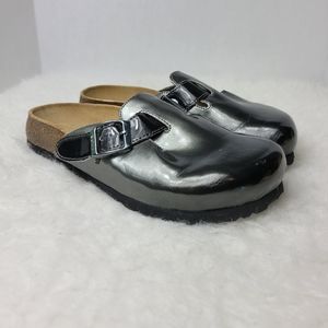 Birkenstock Betula “BostonSize L8 Patent Leather Silver Black Mule Clogs Size 36